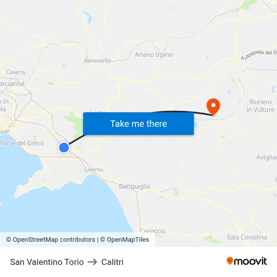 San Valentino Torio to Calitri map