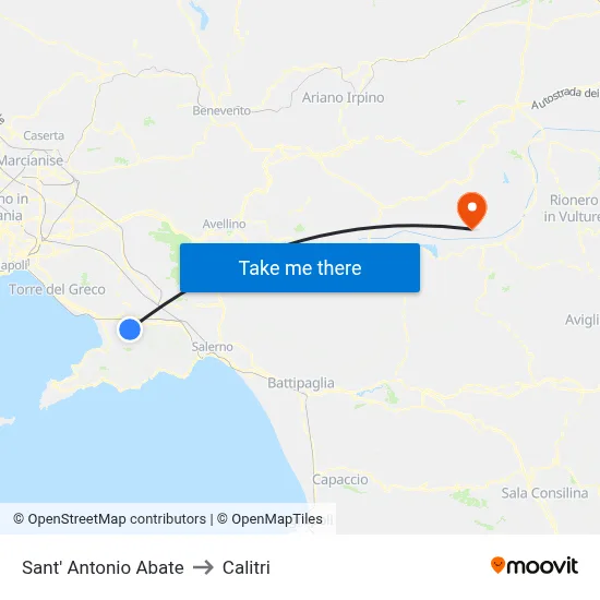 Sant' Antonio Abate to Calitri map