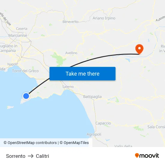 Sorrento to Calitri map