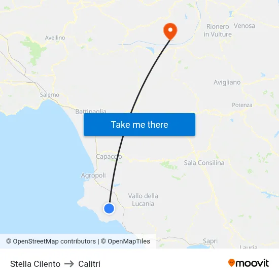 Stella Cilento to Calitri map