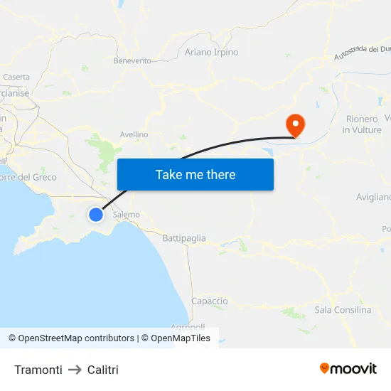 Tramonti to Calitri map