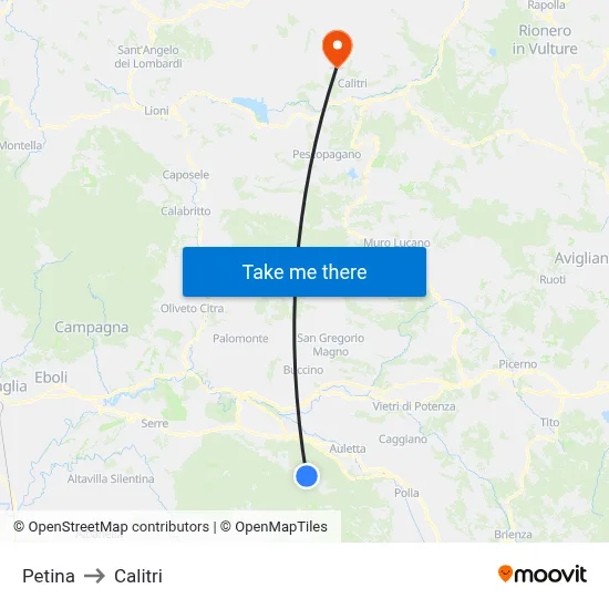 Petina to Calitri map