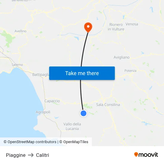 Piaggine to Calitri map