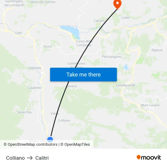 Colliano to Calitri map
