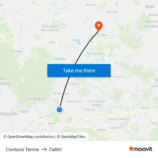 Contursi Terme to Calitri map