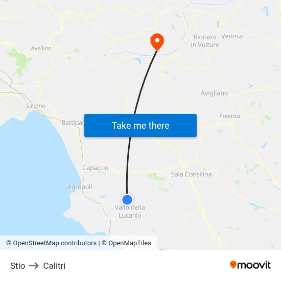 Stio to Calitri map