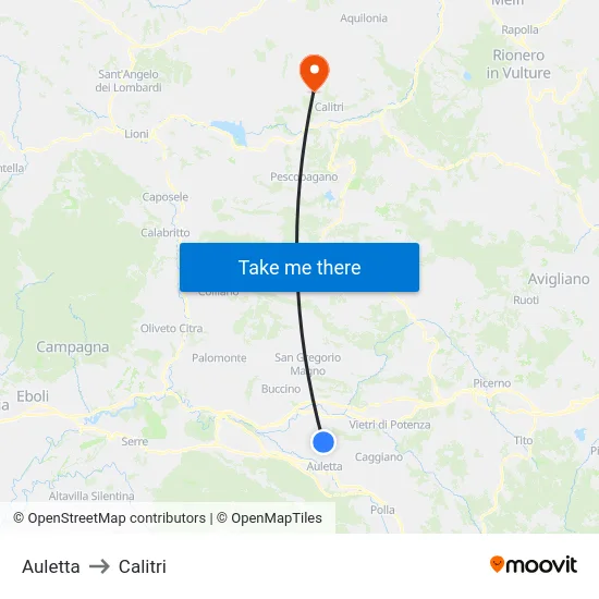 Auletta to Calitri map