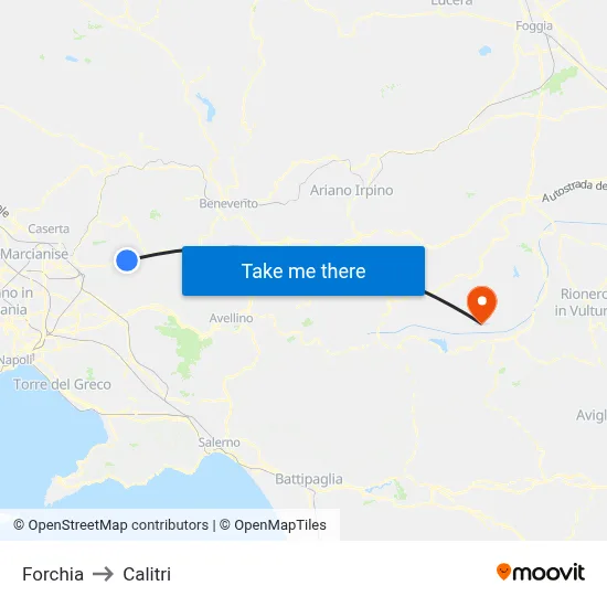 Forchia to Calitri map