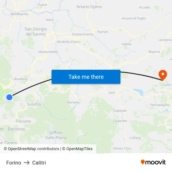 Forino to Calitri map