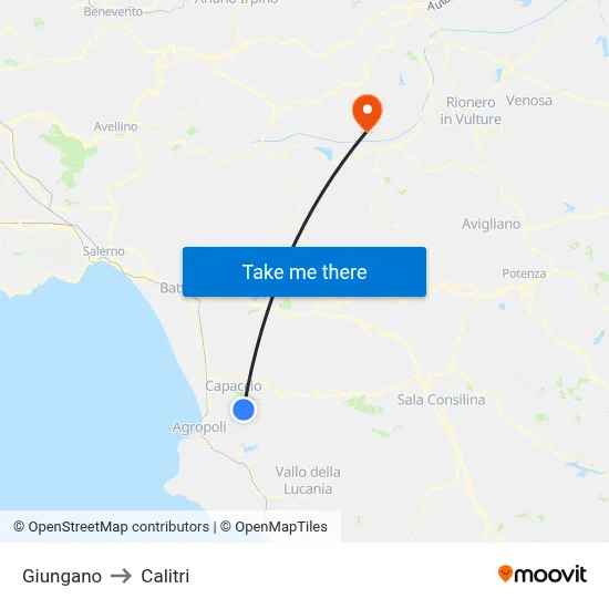 Giungano to Calitri map