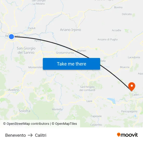 Benevento to Calitri map