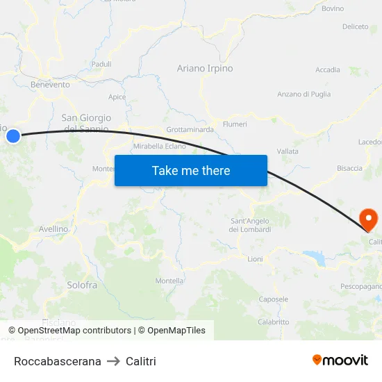Roccabascerana to Calitri map