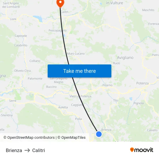 Brienza to Calitri map