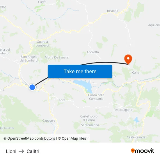 Lioni to Calitri map