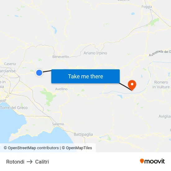 Rotondi to Calitri map