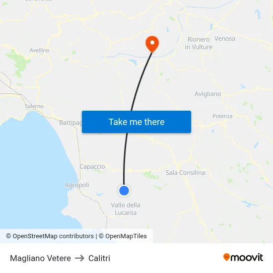 Magliano Vetere to Calitri map