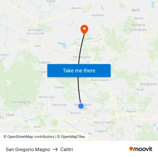 San Gregorio Magno to Calitri map
