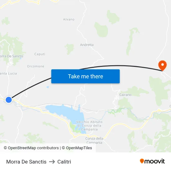 Morra De Sanctis to Calitri map