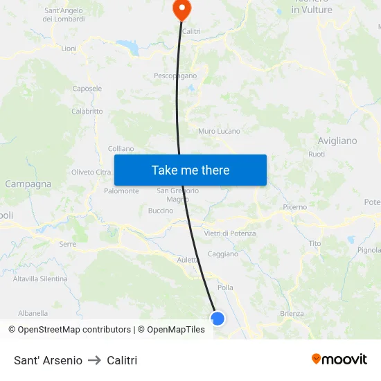 Sant' Arsenio to Calitri map