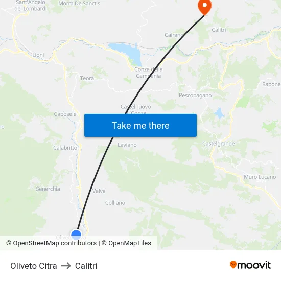Oliveto Citra to Calitri map