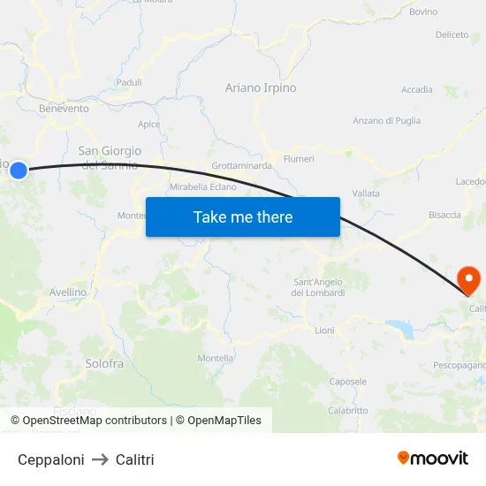Ceppaloni to Calitri map