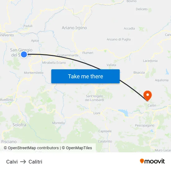 Calvi to Calitri map