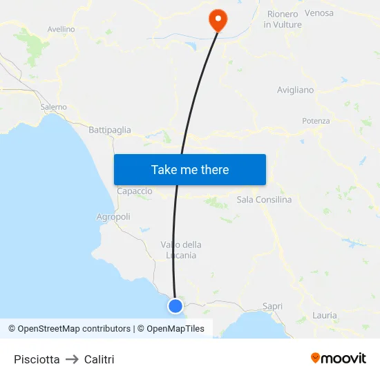 Pisciotta to Calitri map