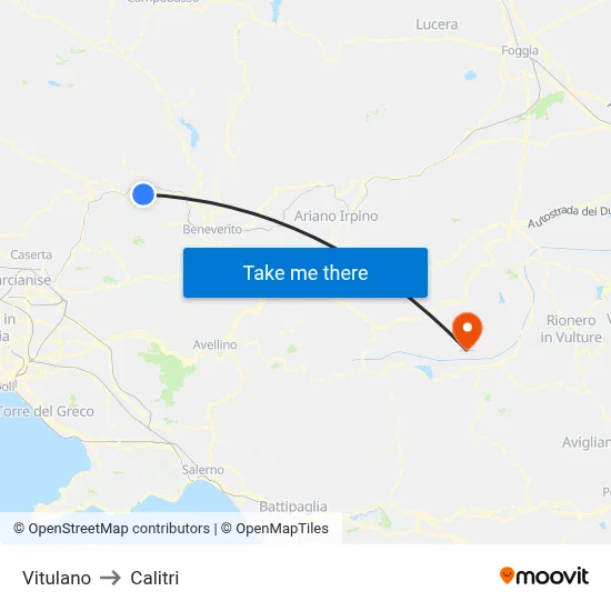 Vitulano to Calitri map