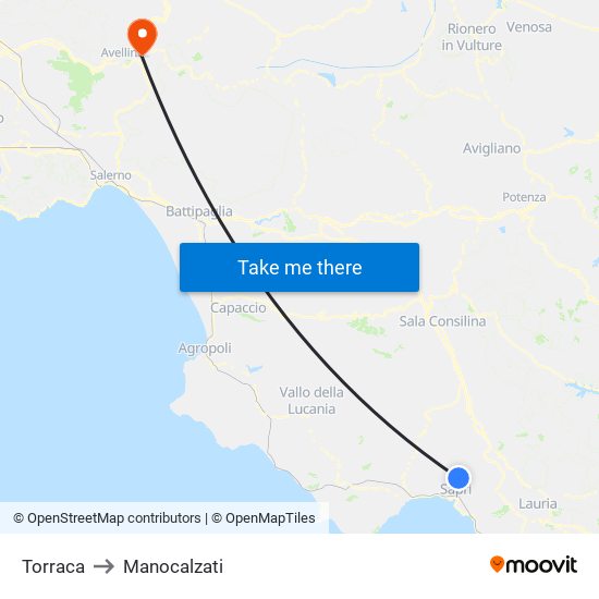 Torraca to Manocalzati map