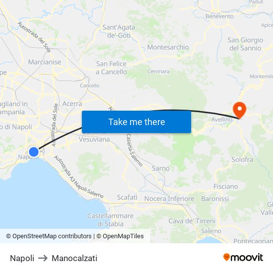 Napoli to Manocalzati map
