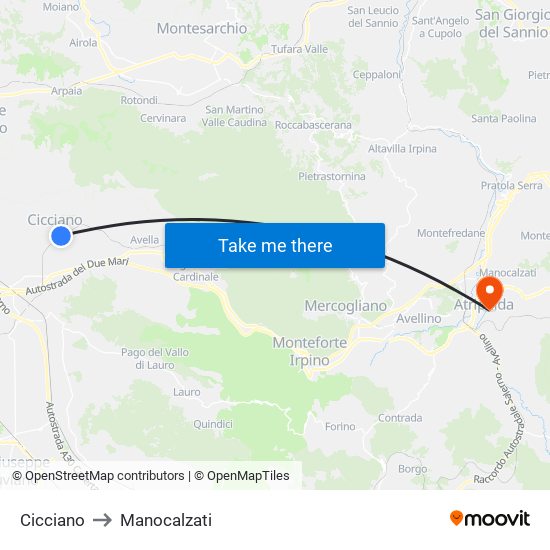 Cicciano to Manocalzati map