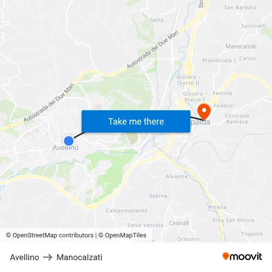 Avellino to Manocalzati map