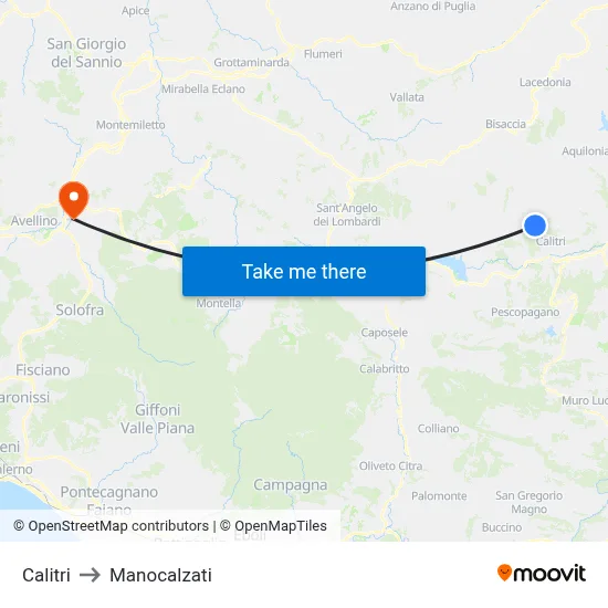 Calitri to Manocalzati map