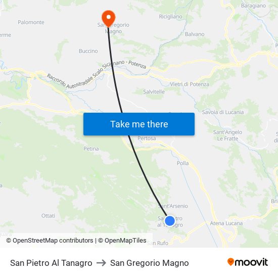 San Pietro Al Tanagro to San Gregorio Magno map