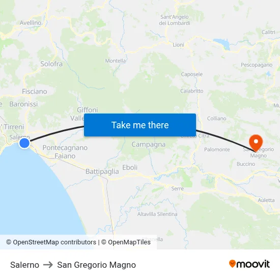 Salerno to San Gregorio Magno map