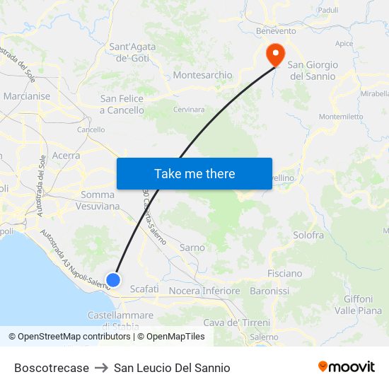 Boscotrecase to San Leucio Del Sannio map