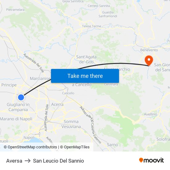 Aversa to San Leucio Del Sannio map