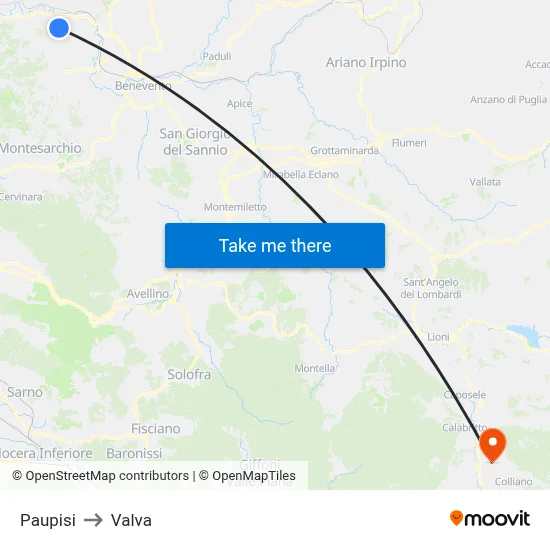 Paupisi to Valva map