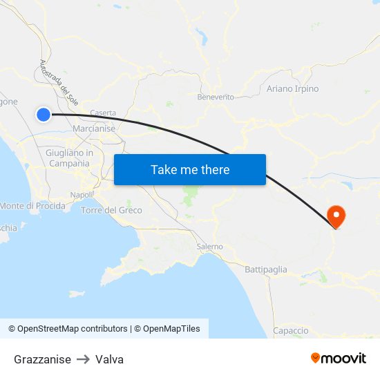 Grazzanise to Valva map