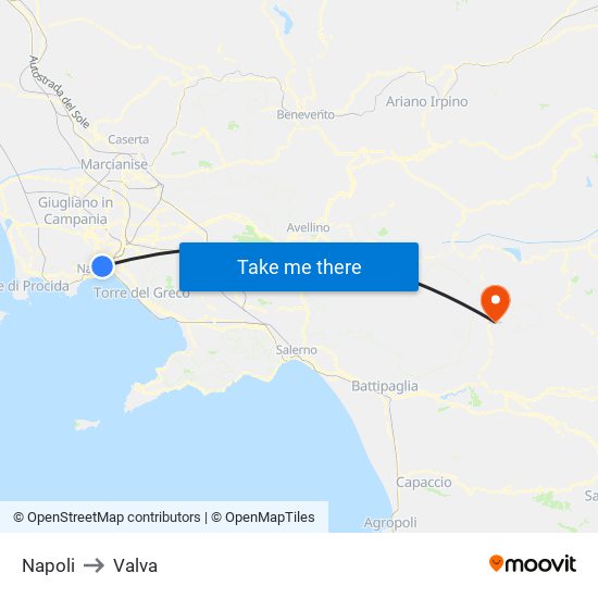 Napoli to Valva map