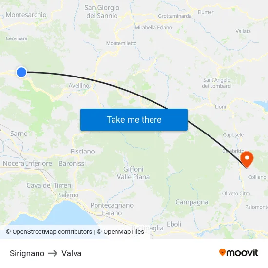 Sirignano to Valva map