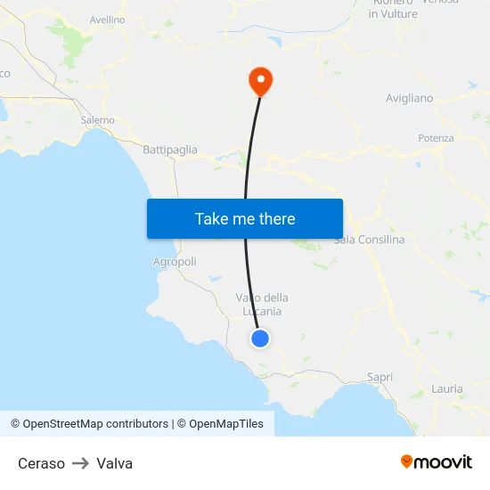 Ceraso to Valva map
