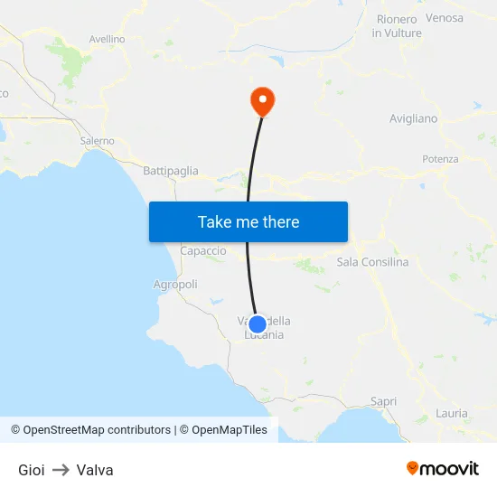 Gioi to Valva map