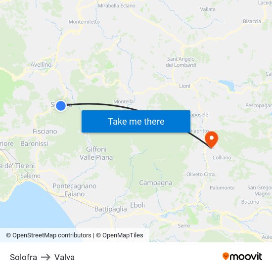 Solofra to Valva map