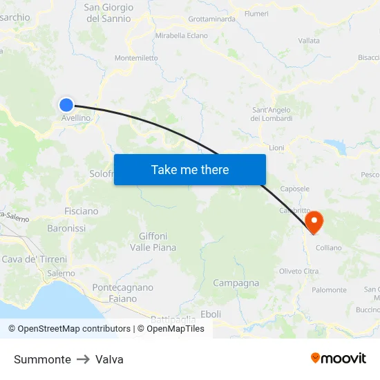 Summonte to Valva map
