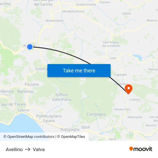 Avellino to Valva map