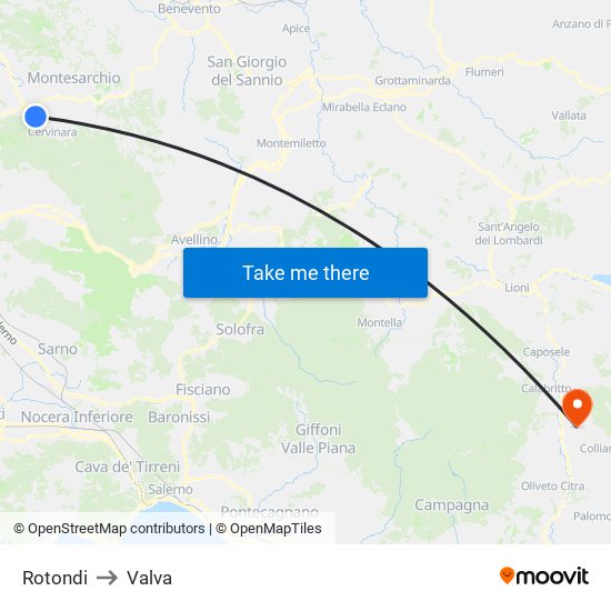 Rotondi to Valva map
