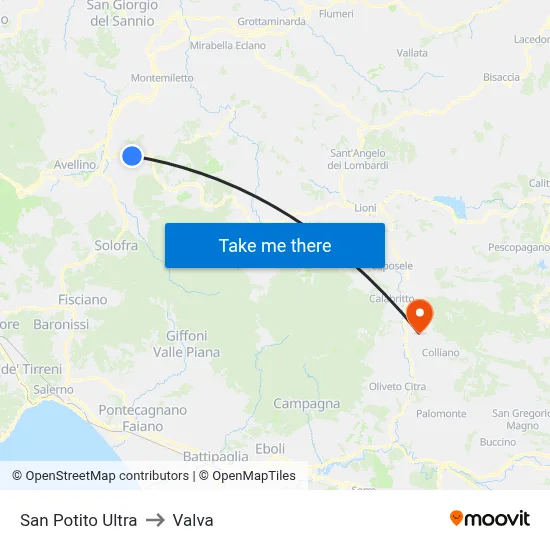 San Potito Ultra to Valva map