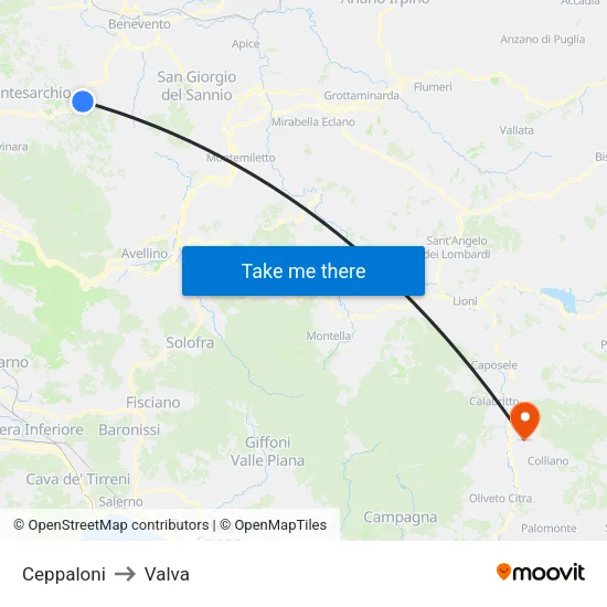 Ceppaloni to Valva map