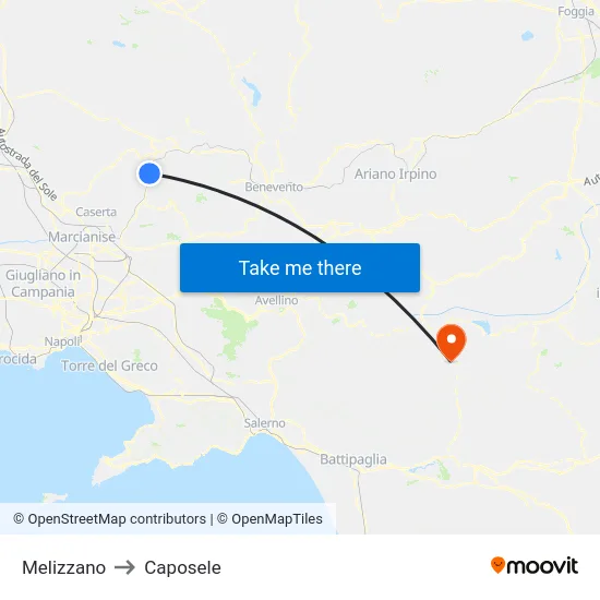 Melizzano to Caposele map
